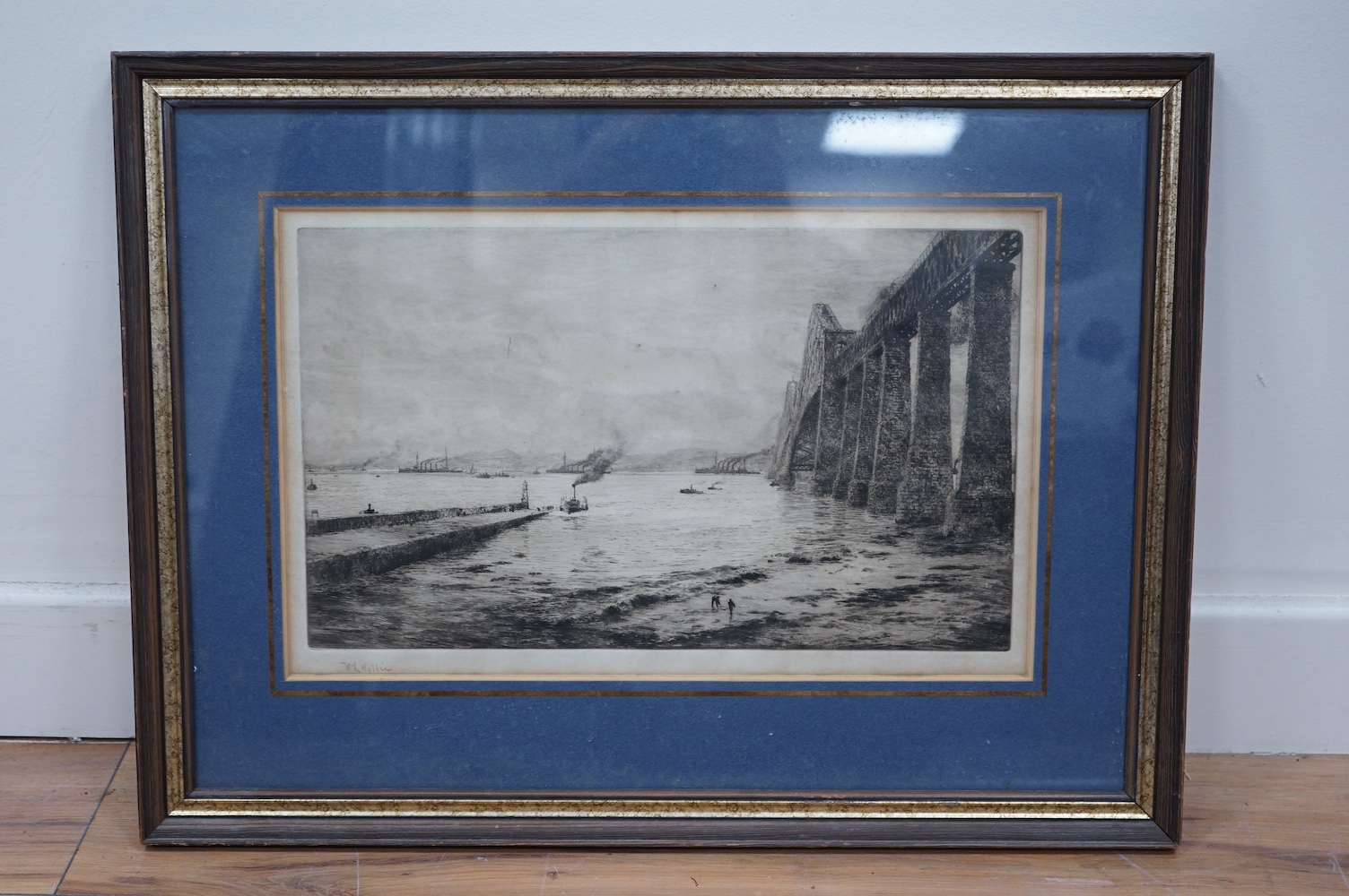 William Lionel Wyllie (1851-1931), etching, ‘The Forth Bridge’, signed in pencil, 25 x 39cm. Condition - poor to fair